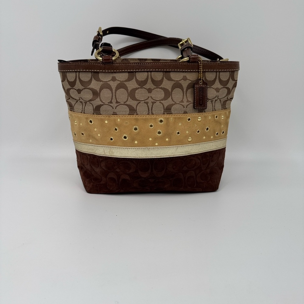 Coach Brown and Tan Canvas and Suede Women's Shoulder Bag J0820-F13075
